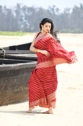 'Sitara' Garnet Red  Pure Resham Cotton Banarasi Handloom Saree